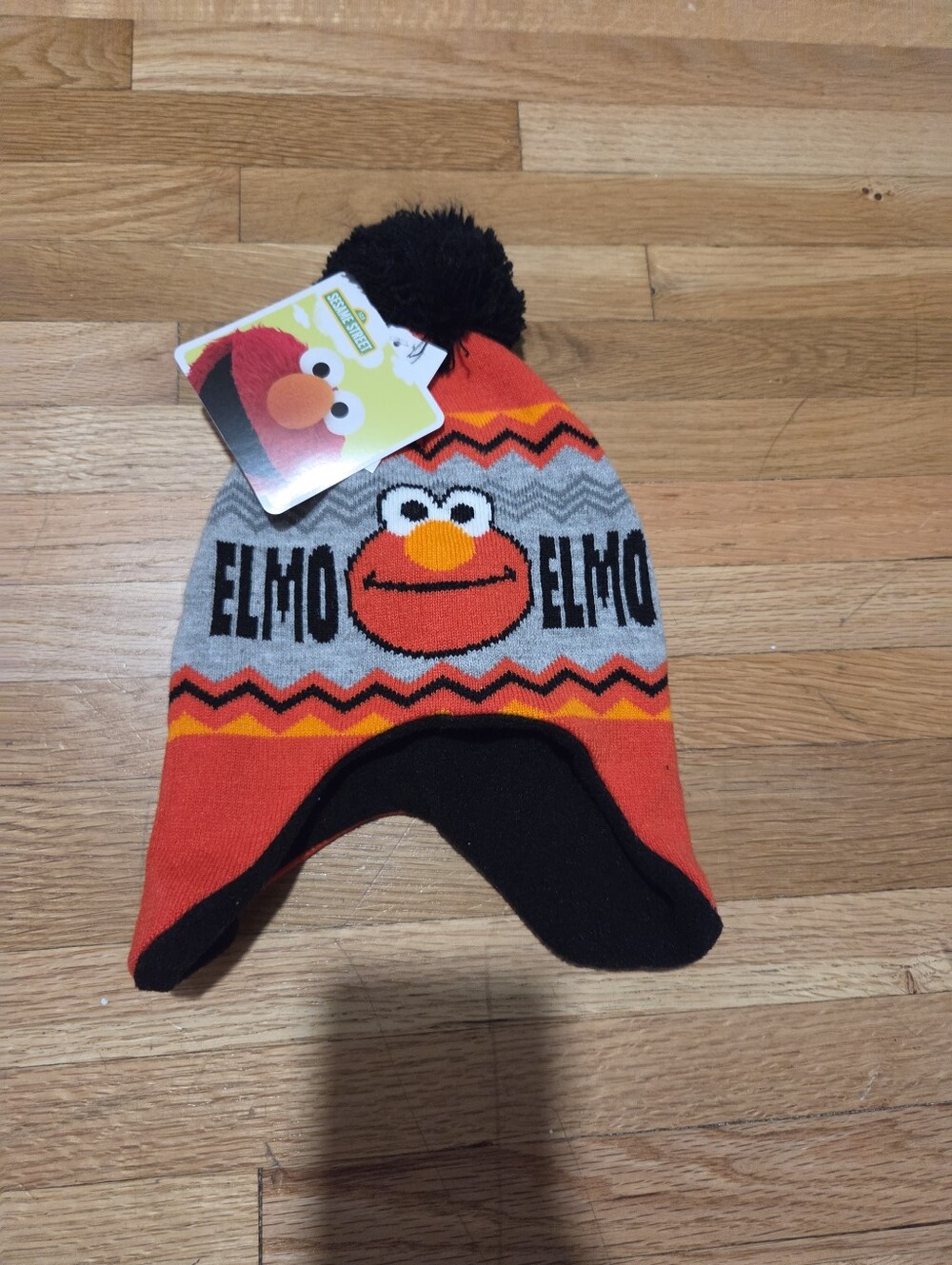 Sesame Street Elmo Kids Pom Beanie Hat - Red & Gray / Toddler OS / NWT